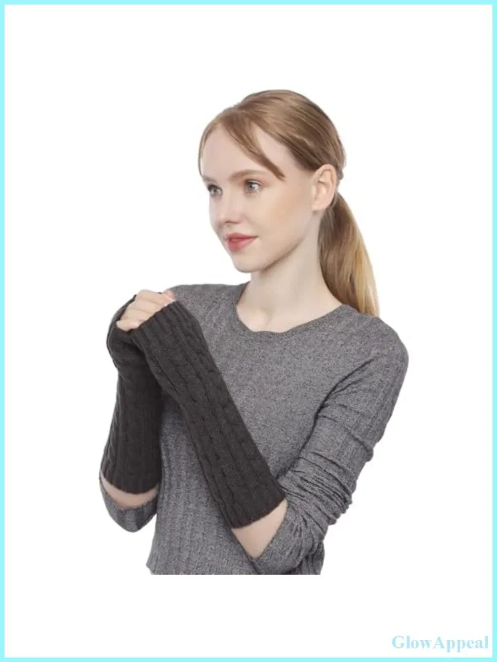Cable Knit Fingerless Gloves Arm Warmers Thumb Hole for Women